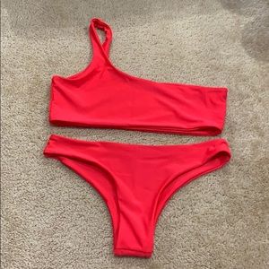 bright red/pink bikini one shoulder size small.